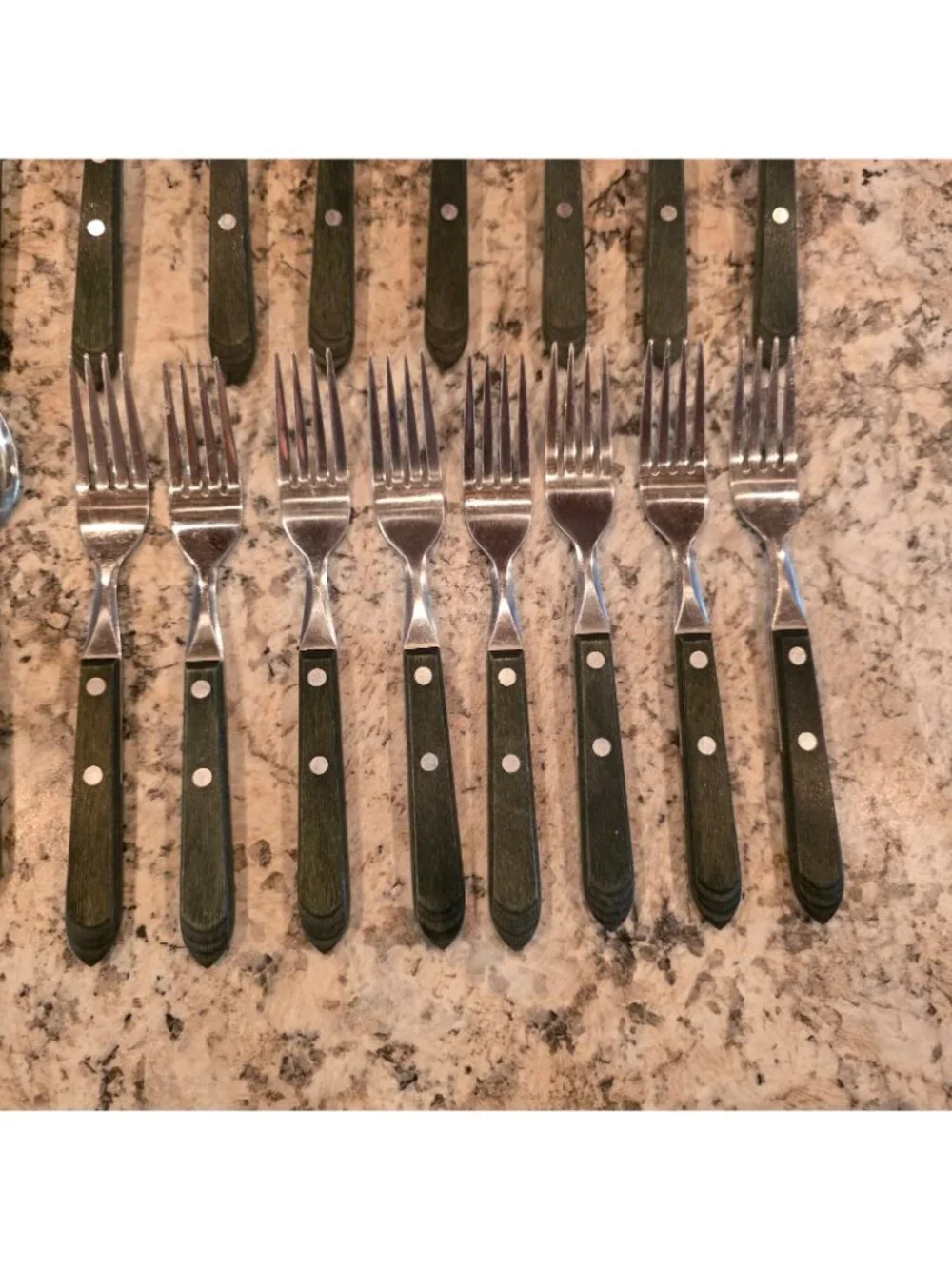 Town & Country  Wood Handle Stainless Flatware 31 Pc Fork Spoon Set Lot